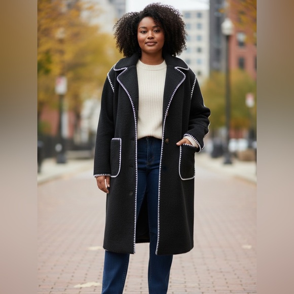 Bernardo Jackets & Blazers - Bernardo Women's Black Teddy Coat with Cream Accents